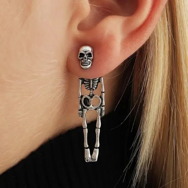 rinhoo Halloween Skull and Skeleton Dangle Earrings for Women, Gothic Zinc Alloy Statement Jewellery for Punk Outfits and Costume Parties