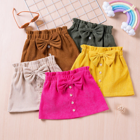 Girls Skirts 1-5Y Autumn Spring Children Kid Baby Girls Skirts Cute Bow Button A-Line Skirts