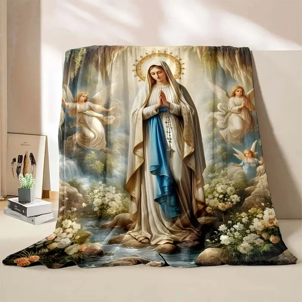 1PC God Jesus Believer Pray Virgin Mary Printed Blanket Soft and Comfortable Home Travel Blanket Adult and Child Warm Blanket Catholic