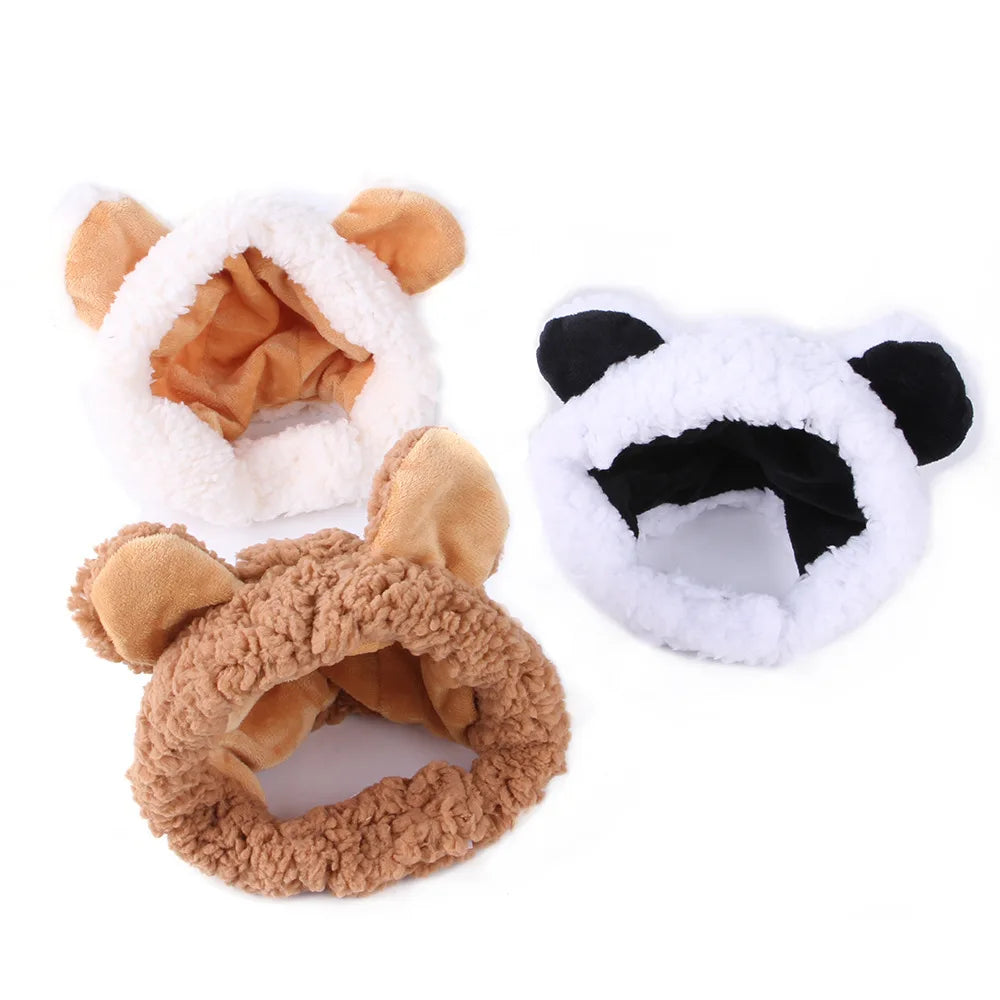 Adorable Bear & Bunny Plush Hat for Cats and Small Dogs – Warm Winter Headwear, Cute Pet Costume Accessory for Christmas and Holidays