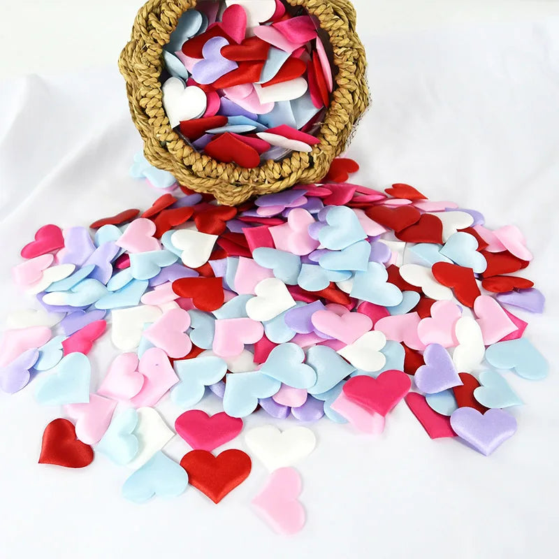 100/200 pcs Artificial Love Heart Petals – Satin & Sponge Confetti for Valentine’s Day, Wedding, Party, Table and Bed Decorations