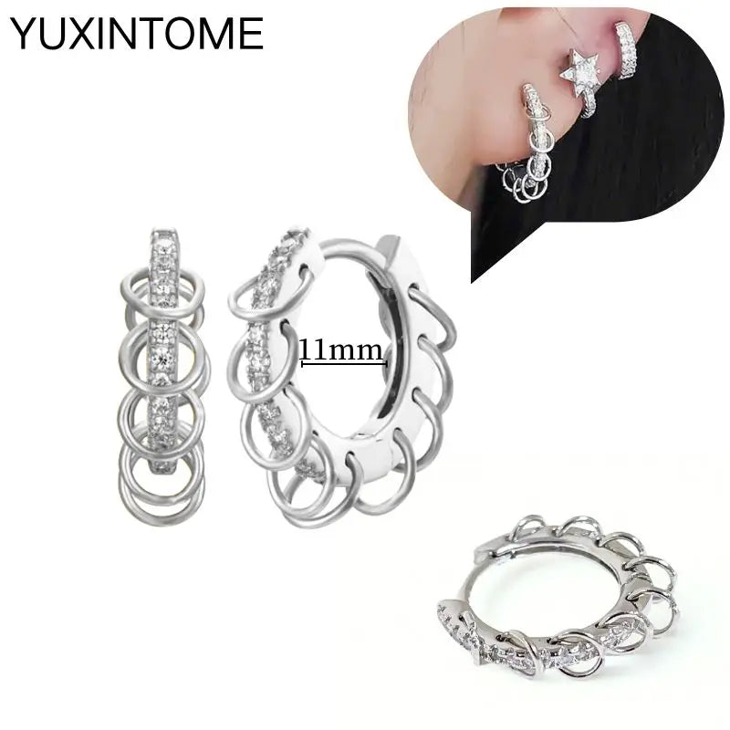 925 Sterling Silver Multi-Turn Hoop Earrings with White Zircon, Fashion Punk Jewelry for Women