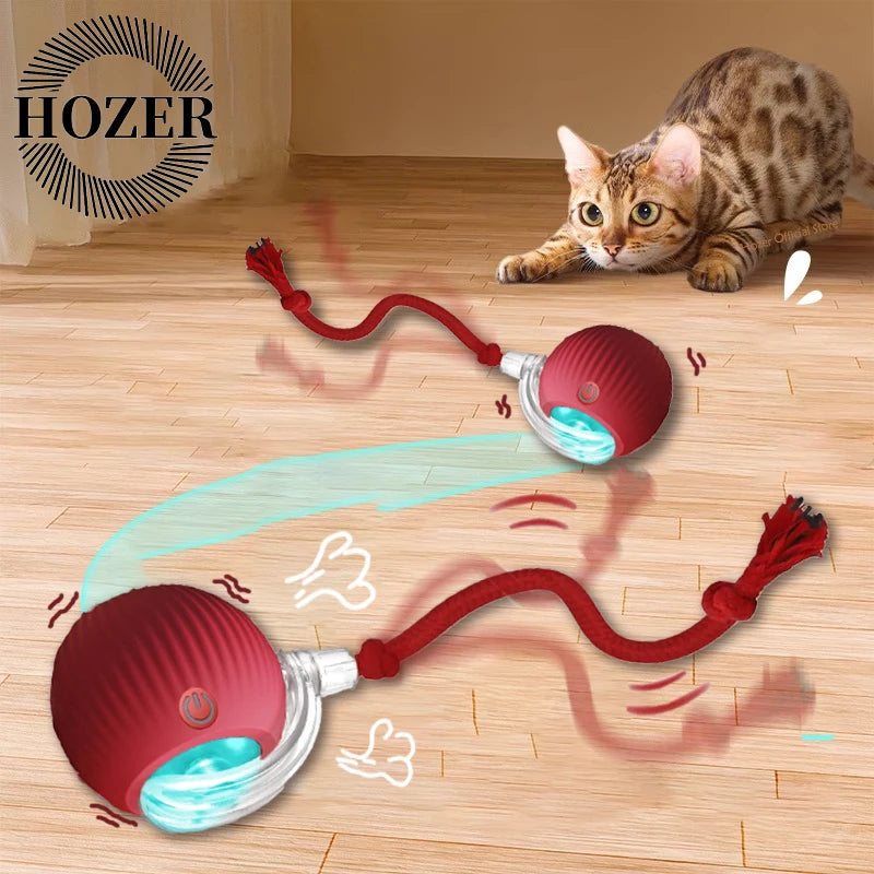 Cat Interactive Ball Toy - Automatic Rolling Ball with Faux Tail, Rechargeable Smart Pet Electric Toy for Dog & Cat Training, Imitates Mouse Movement