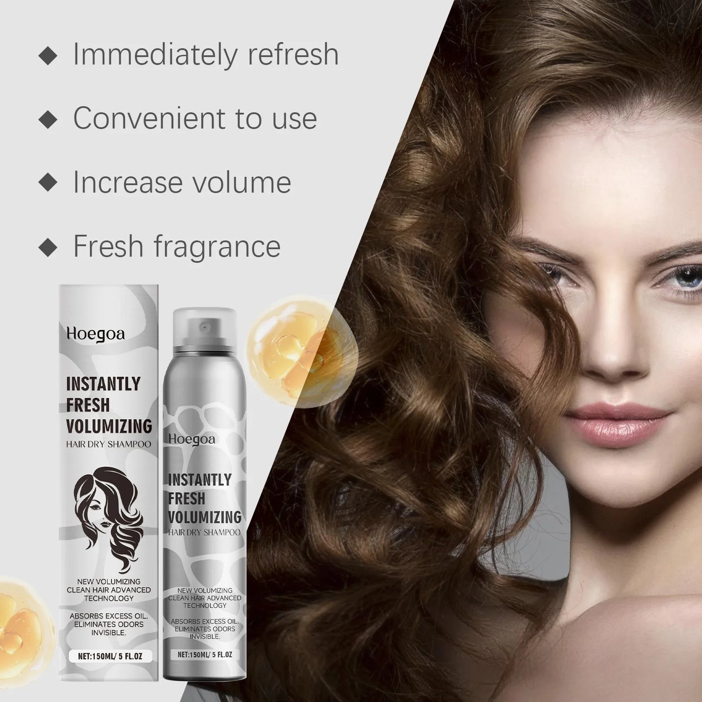 Volumizing Dry Shampoo Spray – Adds Volume, Absorbs Oil & Eliminates Odor, Instant No-Wash Hair Refresh (150ml)