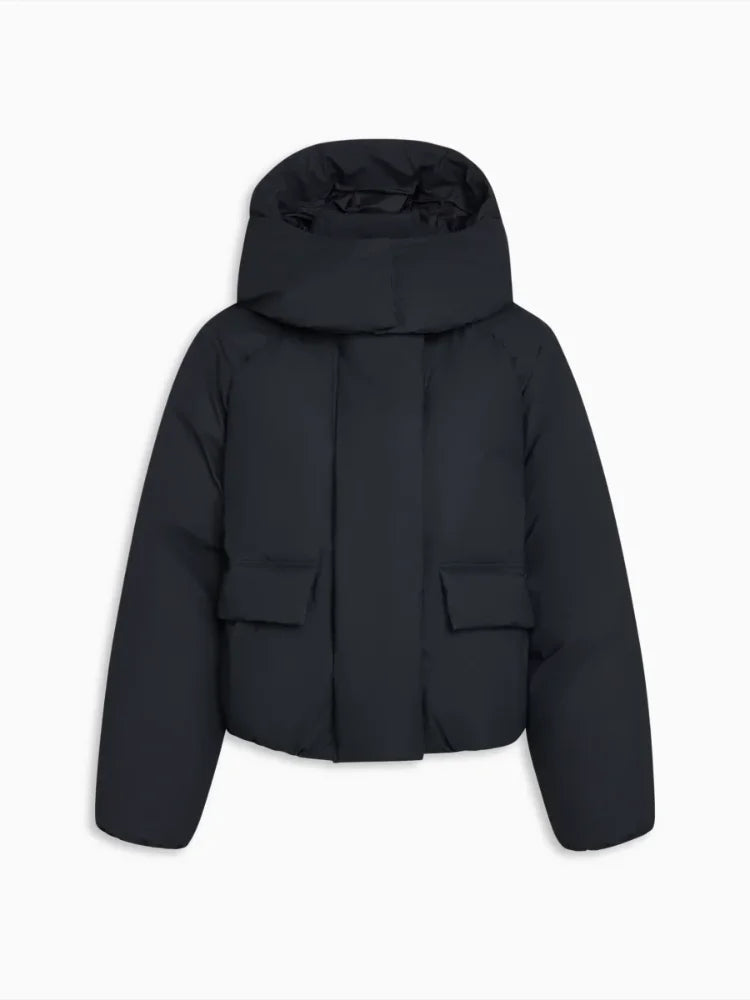 Women’s Hooded Cotton Winter Jacket – Solid Color Short Coat with Zipper Pockets, Warm Casual Outerwear