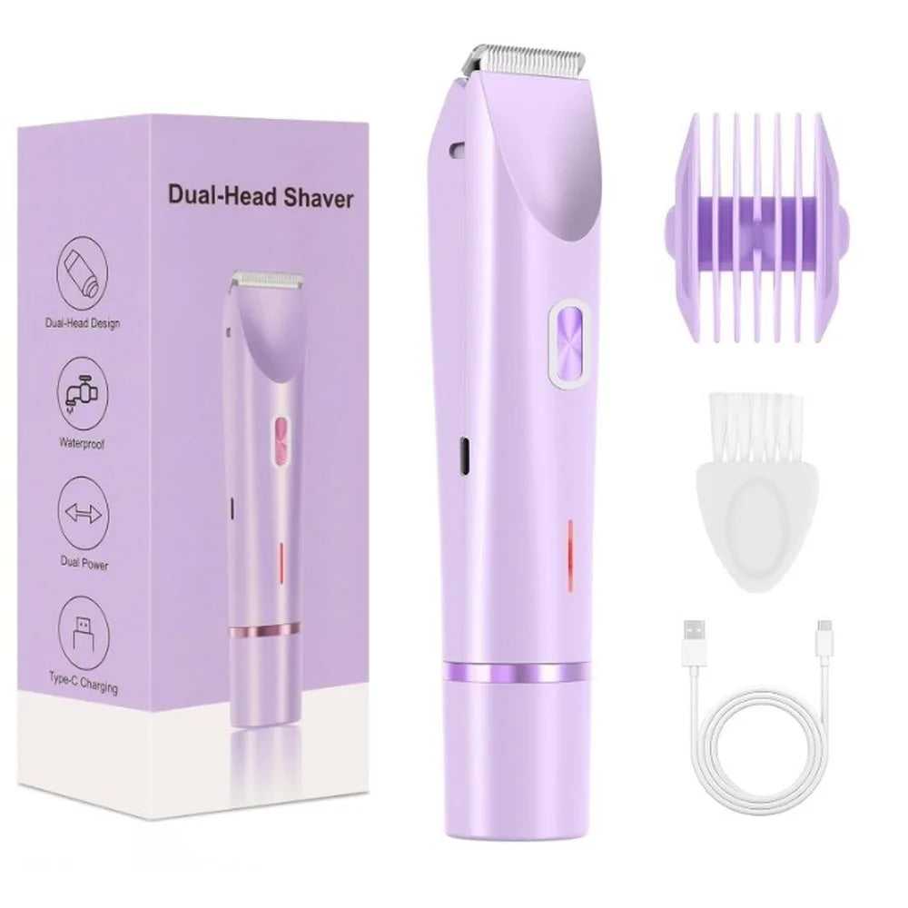 2-in-1 Electric Razor for Women – Waterproof Bikini Trimmer & Body Shaver | Wet & Dry Use | IPX7 Rated for Pubic Hair, Legs, Underarms & More
