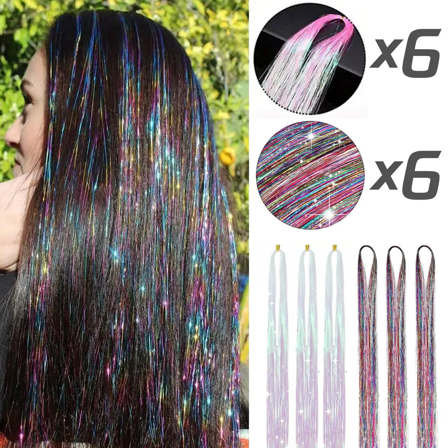 Glitter Hair Tinsel Extensions – 12-Piece Sparkling Fairy Hair Accessories for All Occasions
