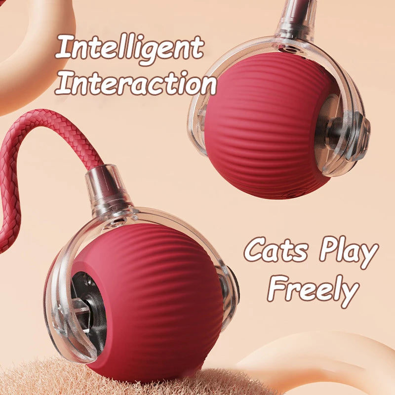 Cat Interactive Ball Toy - Automatic Rolling Ball with Faux Tail, Rechargeable Smart Pet Electric Toy for Dog & Cat Training, Imitates Mouse Movement