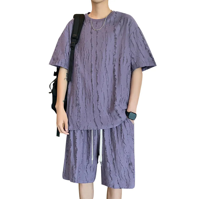 Plus Size 8XL Summer Men's Casual Tracksuit Set – Solid Color Short Sleeve T-Shirt + Shorts – 2-Piece Sportswear