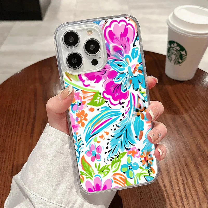 Elegant Blue Lily Pattern Silicone Phone Case
