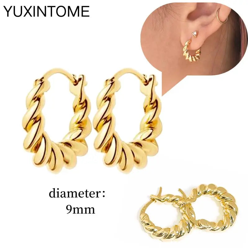 925 Sterling Silver Multi-Turn Hoop Earrings with White Zircon, Fashion Punk Jewelry for Women