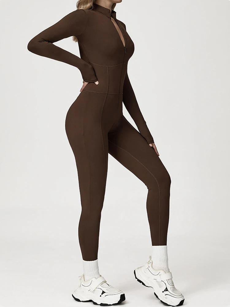 Women’s Warm Plush Winter Jumpsuit One-Piece Tracksuit – Long Sleeve Fitness Bodysuit for Gym, Skiing & Outdoor Wear