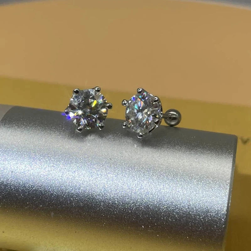 Moissanite Stud Earrings – S925 Sterling Silver Unisex Studs (1–2 CT Options)