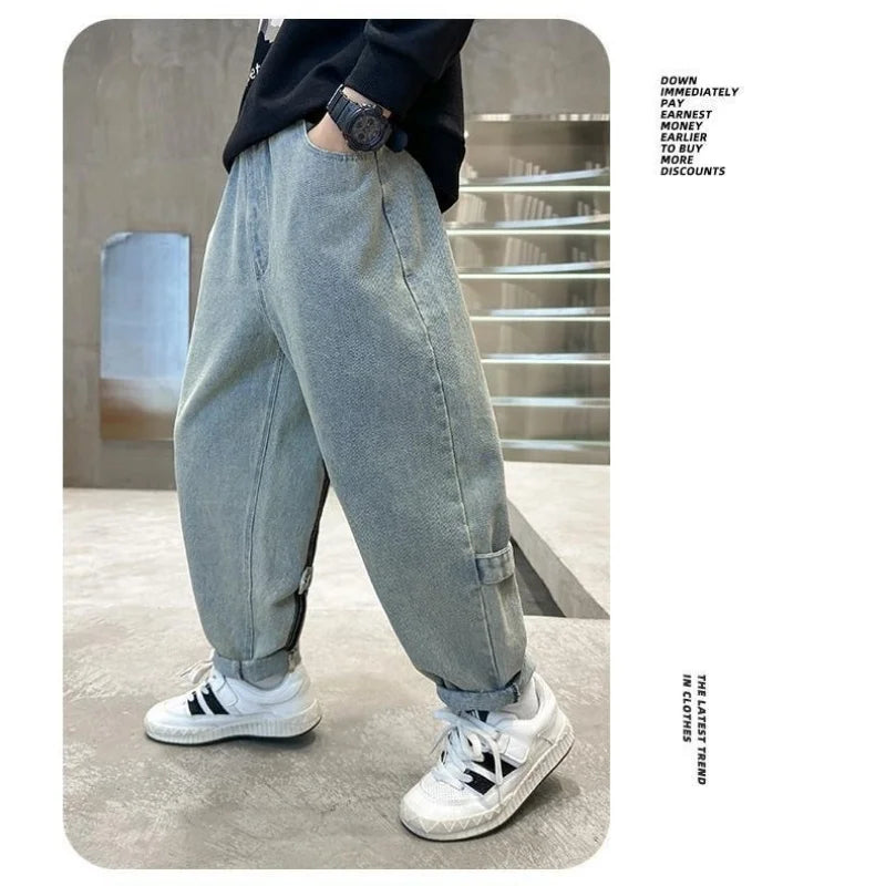 Children's Retro Loose Straight Jeans – Wide Leg Denim Pants for Boys & Girls | Spring/Autumn