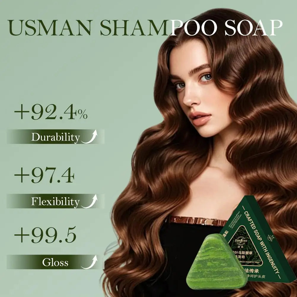 Usman Herbal Grass Shampoo Soap Bar – Cypress Leaf & Polygonatum Extracts, Refreshing Cleanse, Oil Control & Itch Relief, 120g