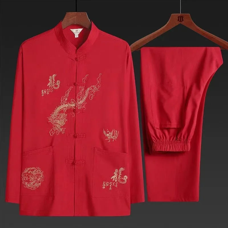 Tai Chi Clothing Men Women Traditional Chinese Kung Fu Costume Set Classic Vintage Middle-aged Elderly Fathers Tang Suit Dragon