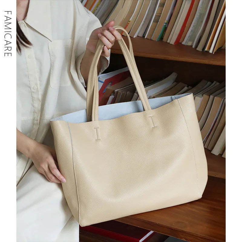 Women’s Casual Leather Tote Bag – Large Soft Cowhide Shoulder Purse for Shopping & Travel