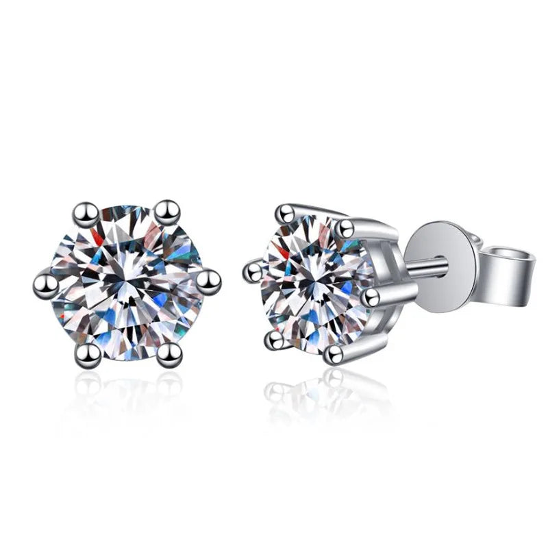 Moissanite Stud Earrings – S925 Sterling Silver Unisex Studs (1–2 CT Options)