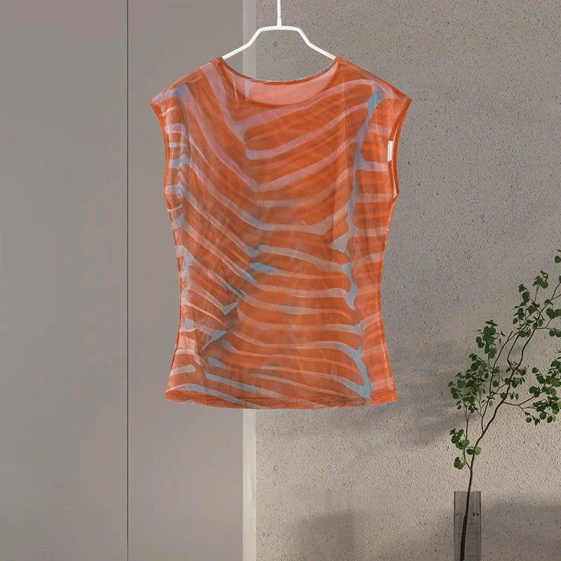 Chic Women's Printed Skirt Outfit – Sleeveless O-Neck Bodysuit with High-Waist Skirt
