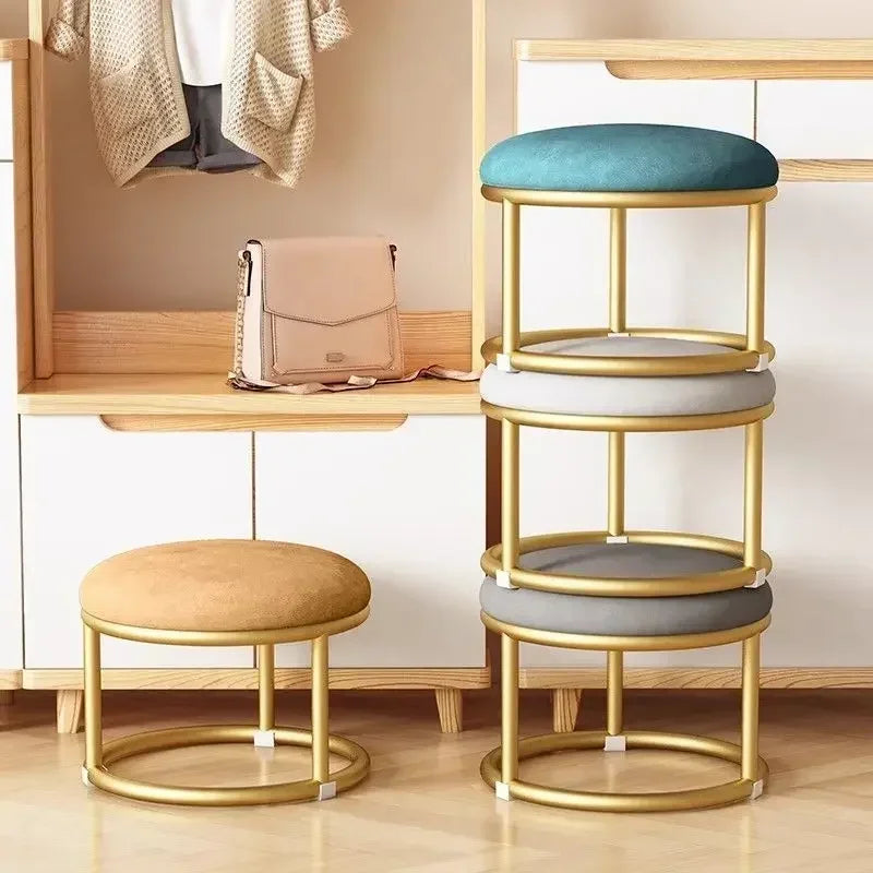 Small, Stackable, Round Household, Light Luxury and Modern, Simple, Living Room, Sofa Low Stool, Shoe  Door,  Changing