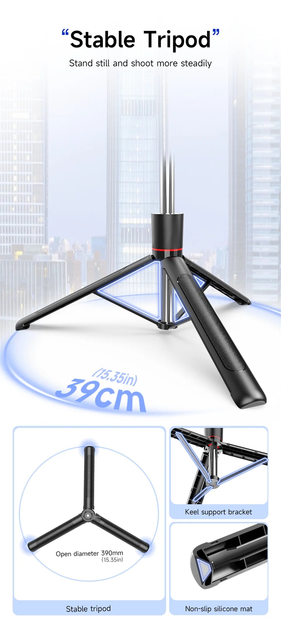 Wireless Selfie Stick Tripod with Bluetooth Remote and Fill Light