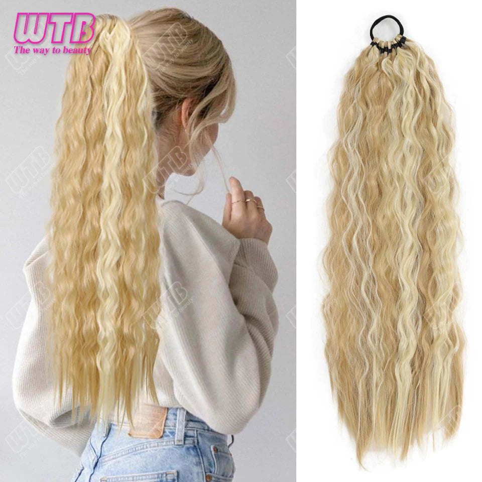 24-Inch Synthetic Braided Wig – Corn Perm Curly Ponytail, Lightweight & Natural Look for Daily Wear
