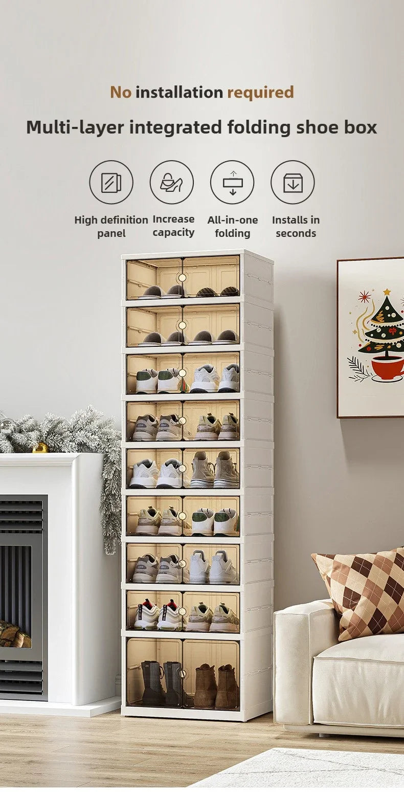Foldable Shoe Storage Cabinet with Transparent Doors