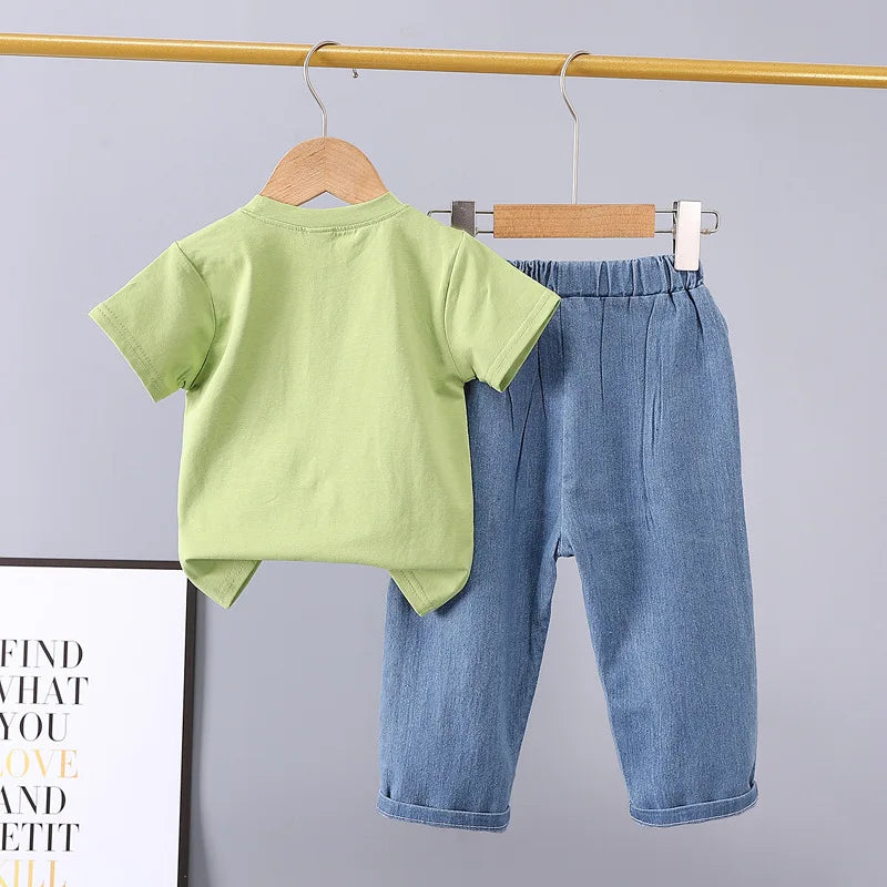 2025 New Summer Baby Boys Clothing Set Cotton Car Short Sleeve T-Shirt Pants 2Pcs Outfits for 1-4 Years Kids Children Tracksuits