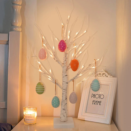 62cm Birch Tree Led Light Easter Decorations For Home Easter Egg Ornaments Hanging Tree Wedding Happy Easter Party Kids Gift