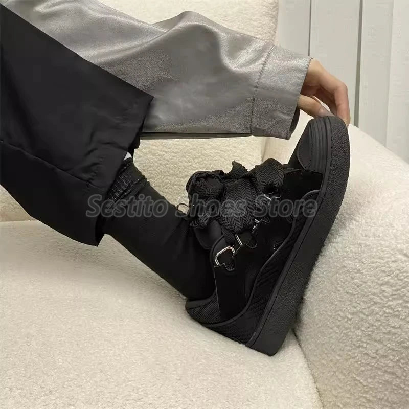 Thick Sole Casual Sneakers – Mixed Color Lace-Up Skateboard Shoes, Round Toe Breathable Outdoor Fashion Shoes