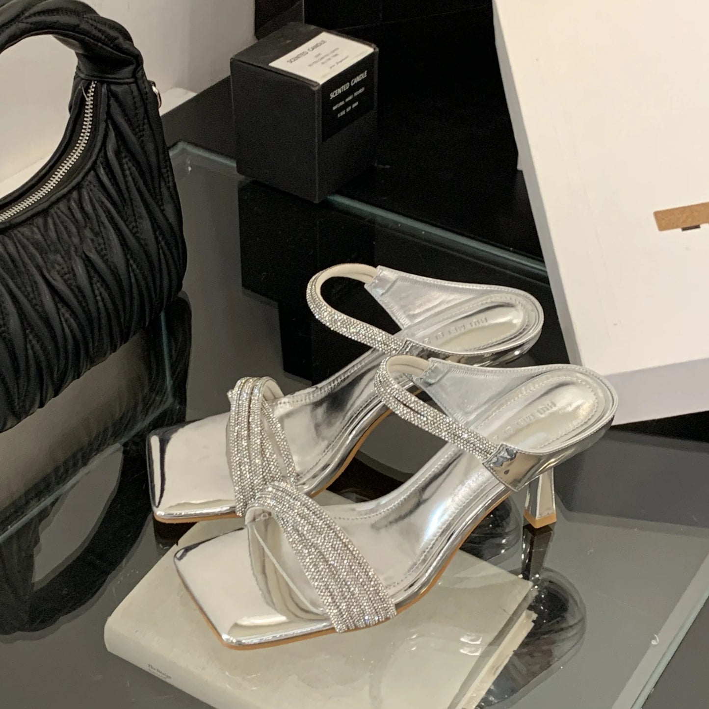Women’s Open Toe High Heel Sandals with Rhinestone Spaghetti Straps | Party & Dress Shoes