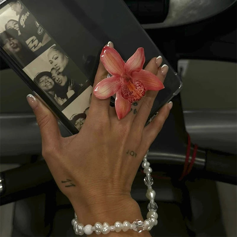 Acrylic Orchid Folding Ring Phone Holder — Grip Stand & Desktop Support