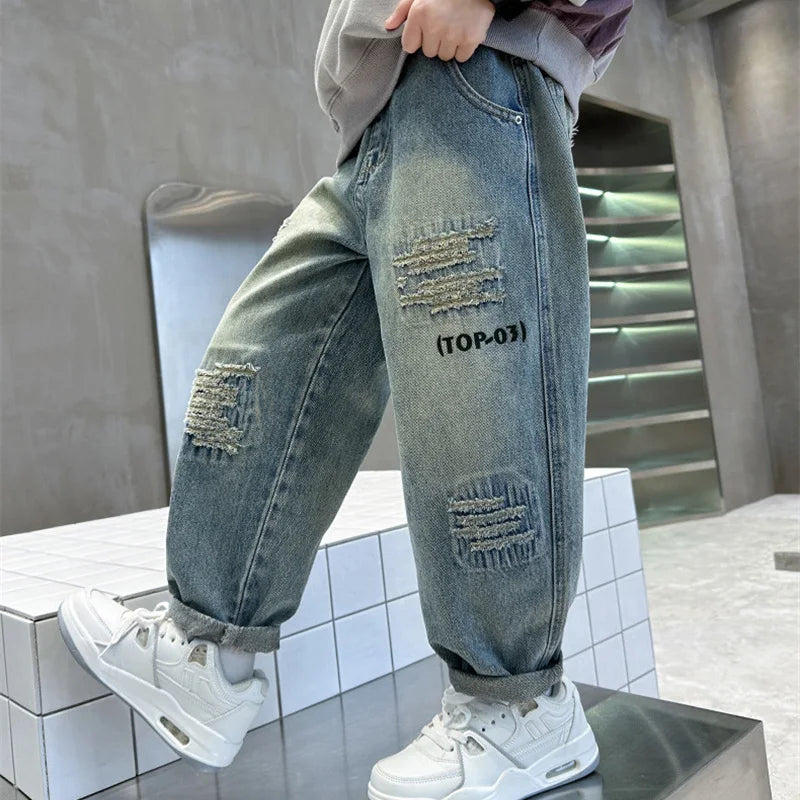 Autumn Boys' Loose Fit Jeans – Kids Baggy Denim Pants for Ages 4-14