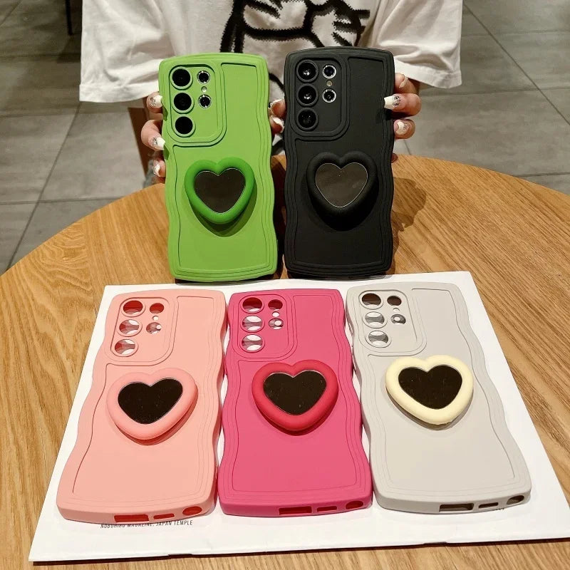 Mirror Love Heart Bracket Phone Case for Samsung Galaxy