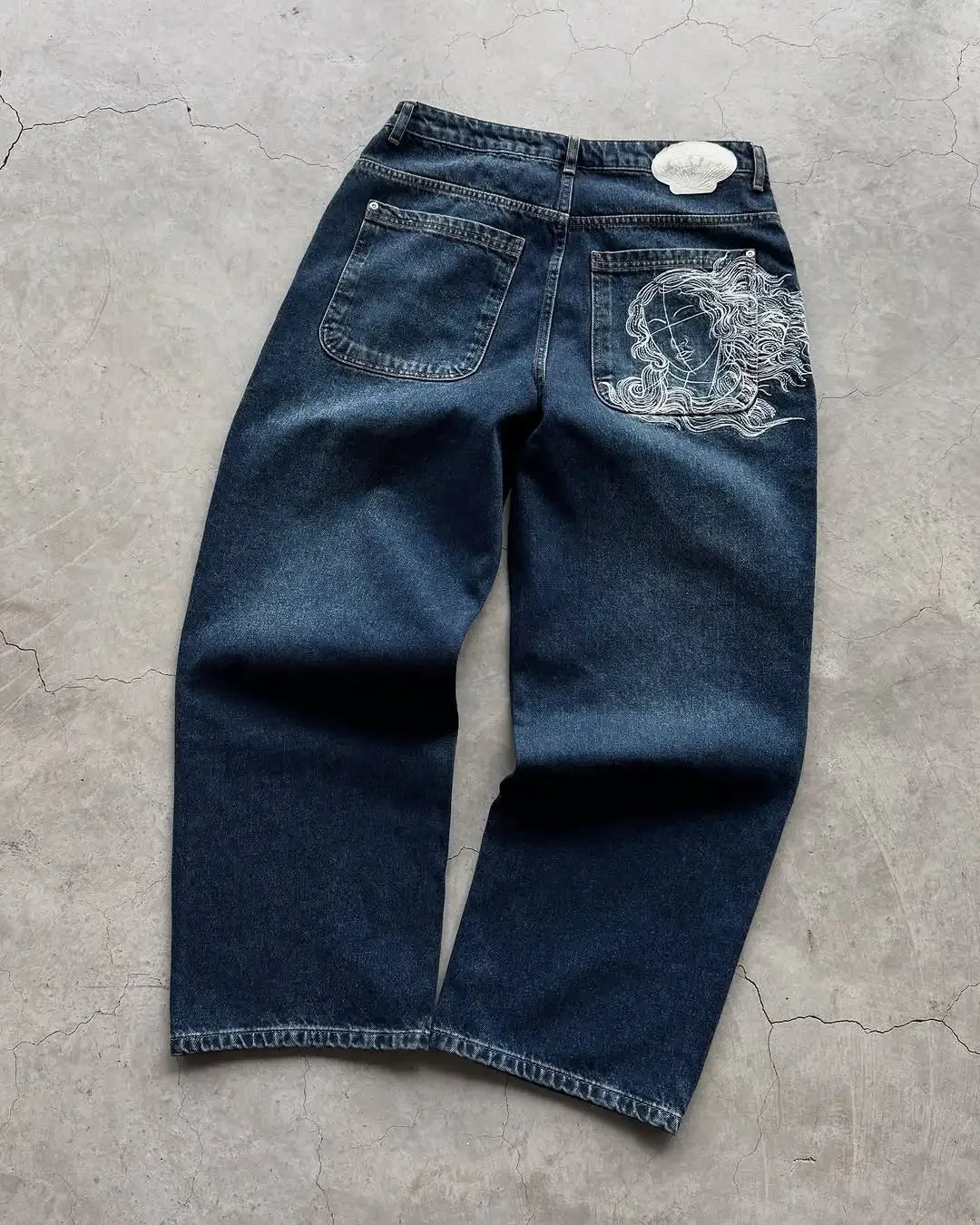 Embroidered Denim Jeans with Cherry Blossom, Dragon and Graphic Designs
