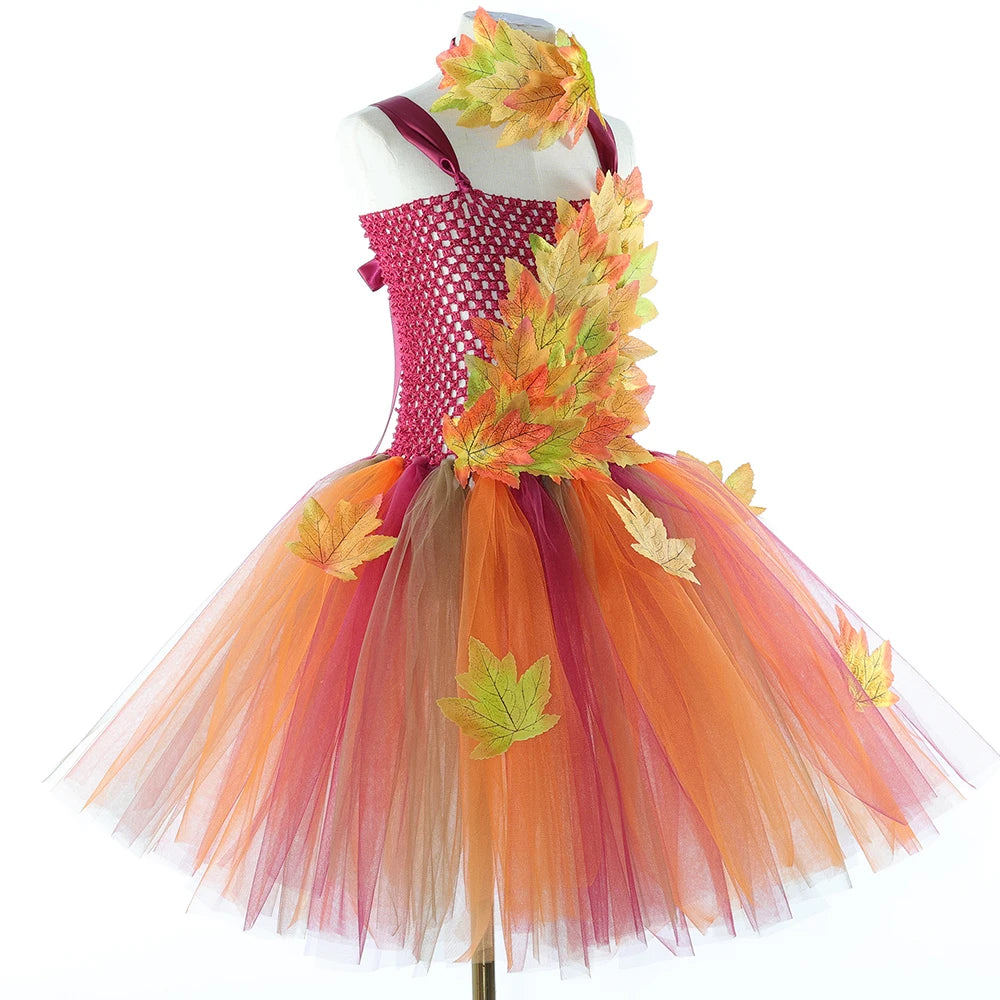 Girls' Autumn Maple Leaf Fairy Costume Dress