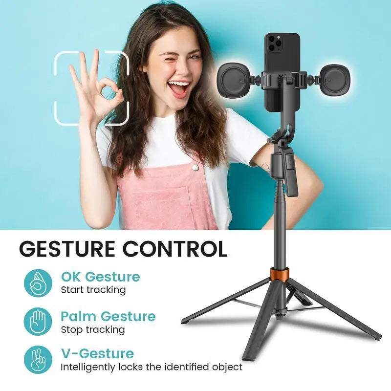 360° Smart Face Tracking Tripod & Selfie Stick, Rechargeable Auto Face Tracking Phone Holder with Dual Fill Lights for Live Streaming, Vlogging, Video Calls & Content Creation