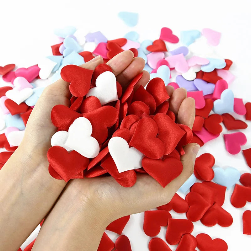 100/200 pcs Artificial Love Heart Petals – Satin & Sponge Confetti for Valentine’s Day, Wedding, Party, Table and Bed Decorations