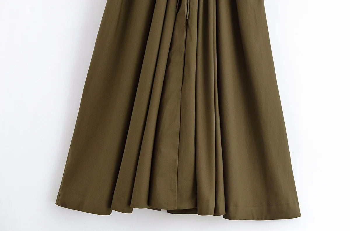 Women's Elegant V-Neck Long Dress – Short Sleeve Lace-Up Bow Waist Casual Dress