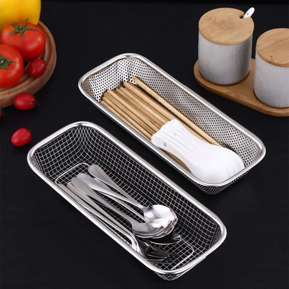 Stainless Steel Square Mesh Drain Basket Drain Basket 3 Size Vegetable Washing Basin Hollow Out Space-saving