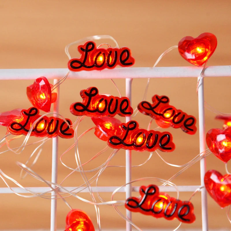 2M 20LED Love Heart String Lights Valentine's Day Fairy Garland Light Wedding Birthday Festival Party Home Room DIY Decorations