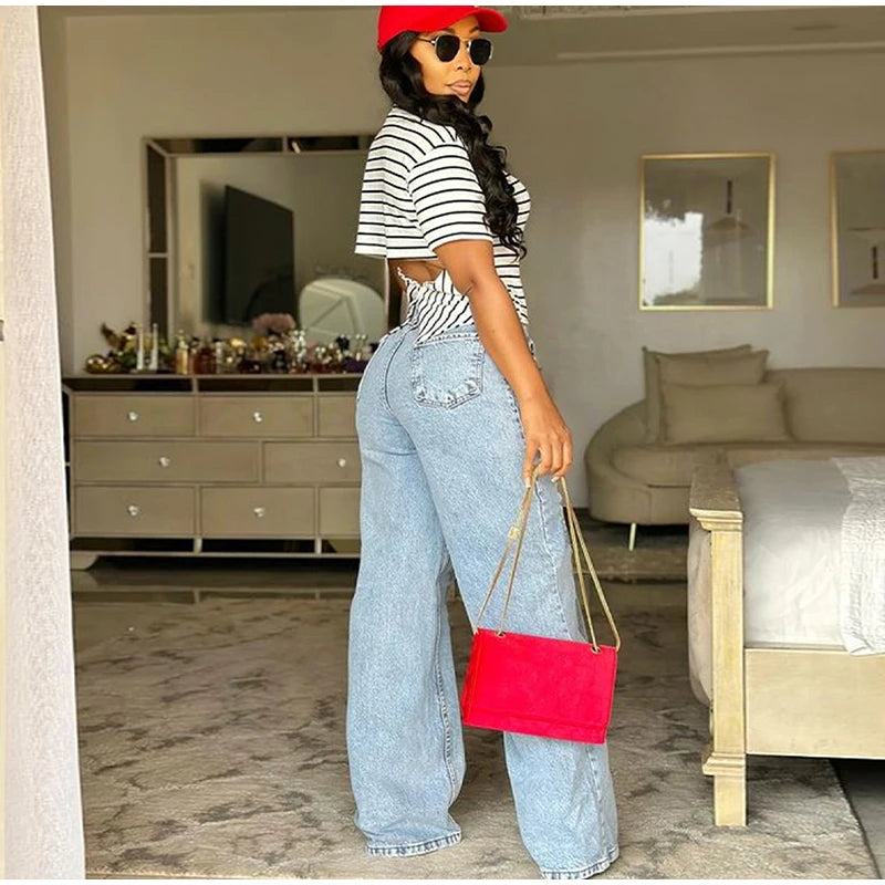 Women’s High-Waist Distressed Denim Jeans with Sheer Mesh Knee Panels – Trendy Streetwear Pants | Italian Street Style