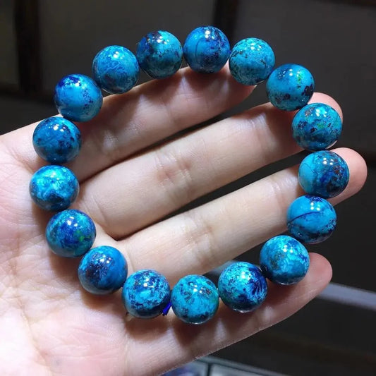 Natural Azurite Beaded Bracelet Mineral Beads Crystal Quartz Stone Gifts for Men and Women