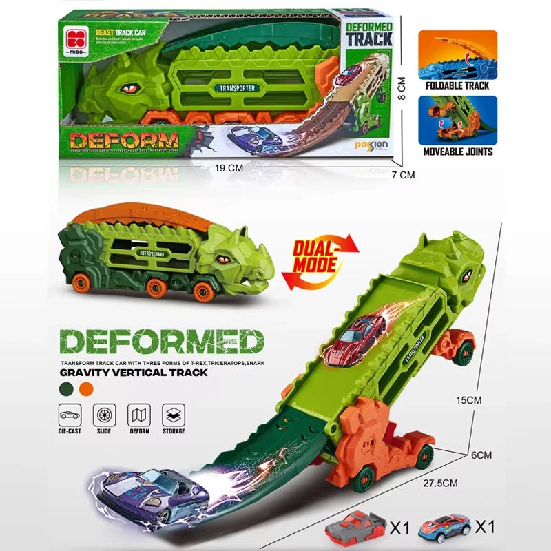 Transforming Vehicle Toy with Foldable Race Track