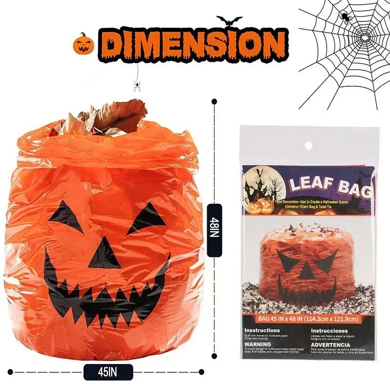 Large Halloween Pumpkin Leaf Bags – Plastic Garbage Bags for Outdoor Lawn & Garden Decoration – Festive Yard Décor for Halloween Parties & Trick-or-Treat