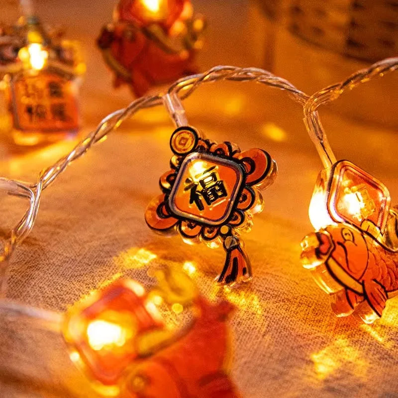 1.65m Chinese New Year's Lanterns Traditional Blessings String Lights 10  Led Light Plastic Lamp Housewarming Party Supply