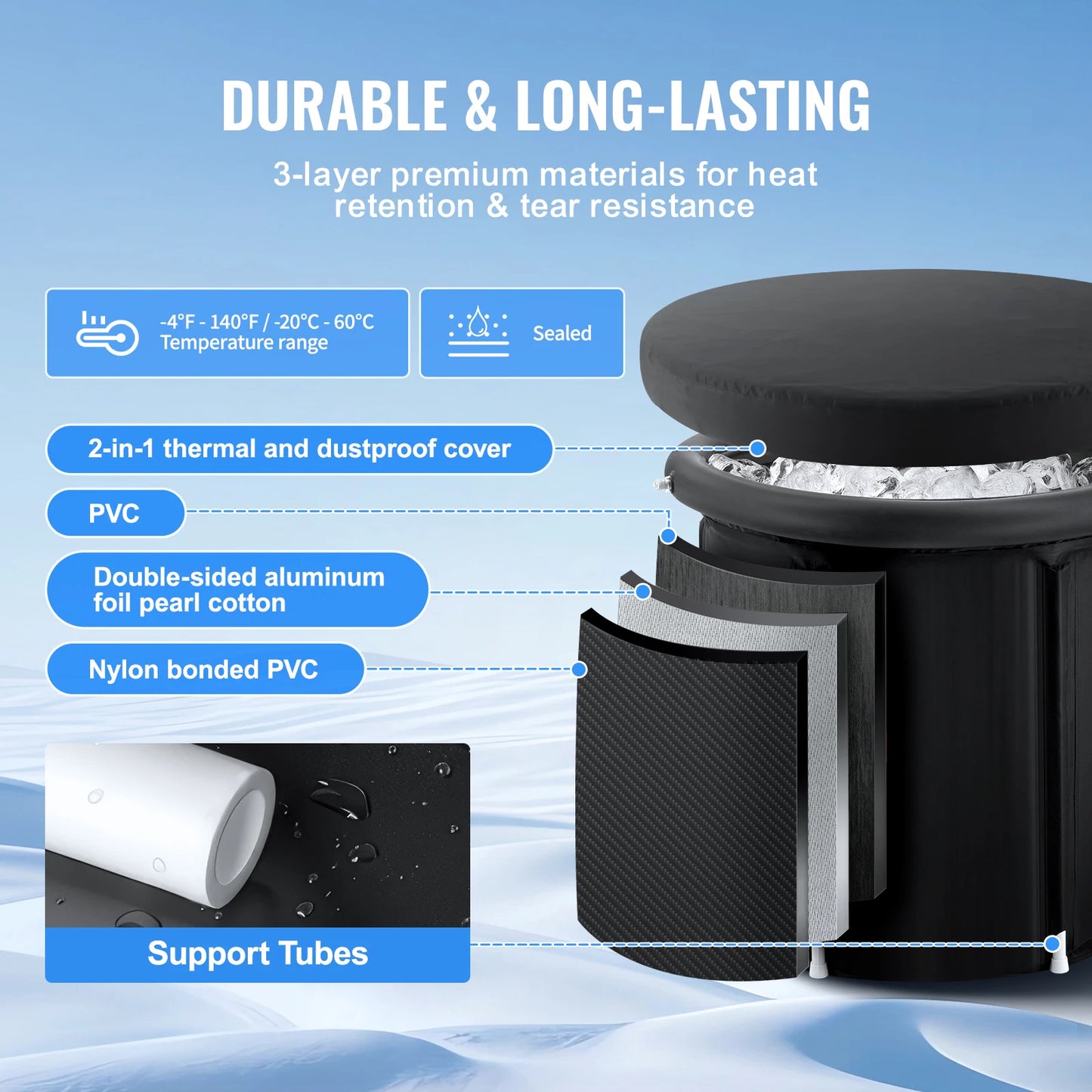Portable Ice Bath Tub for Cold Water Therapy – Inflatable Plunge Pool for Athletes, Outdoor Ice Barrel Recovery Tub