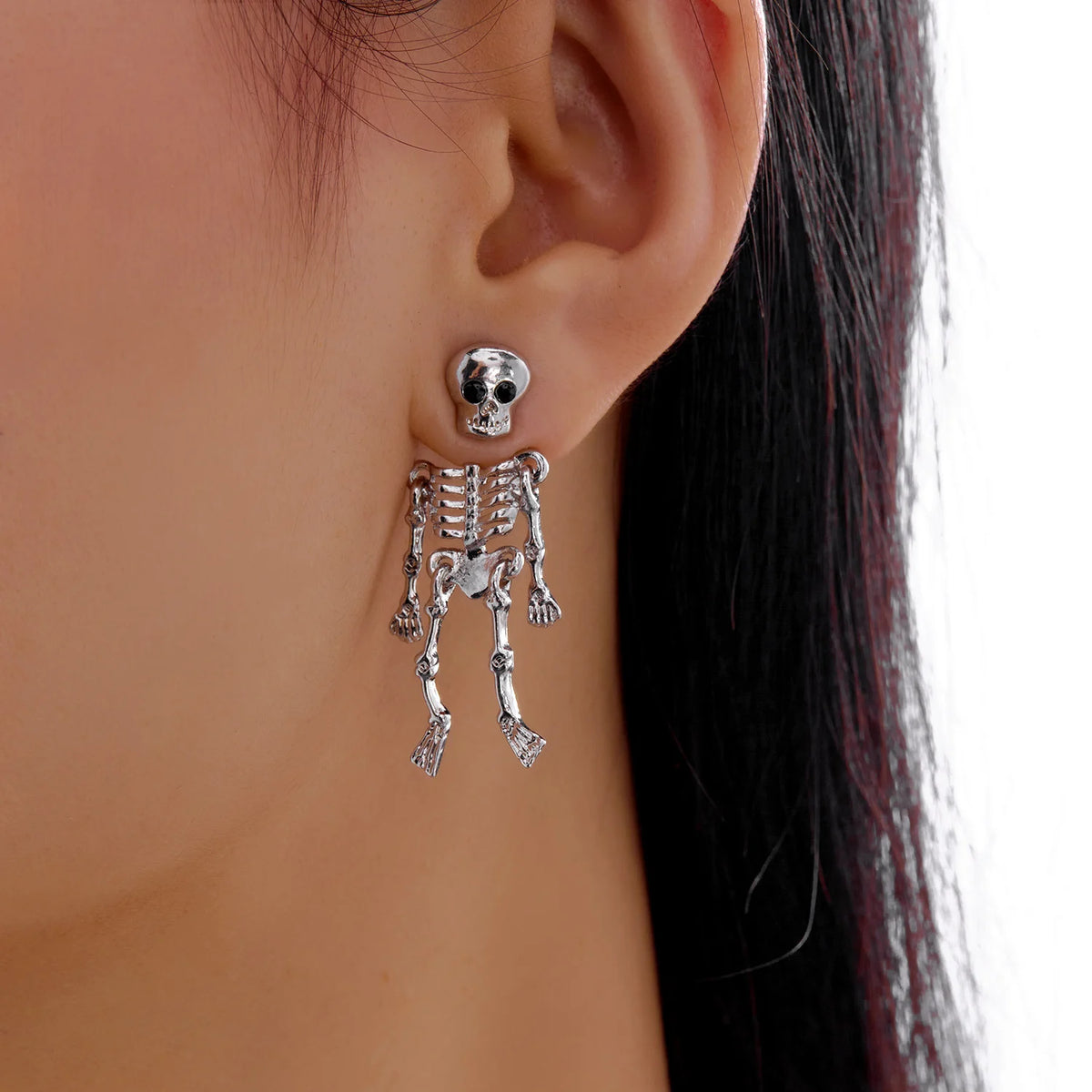 rinhoo Halloween Skull and Skeleton Dangle Earrings for Women, Gothic Zinc Alloy Statement Jewellery for Punk Outfits and Costume Parties
