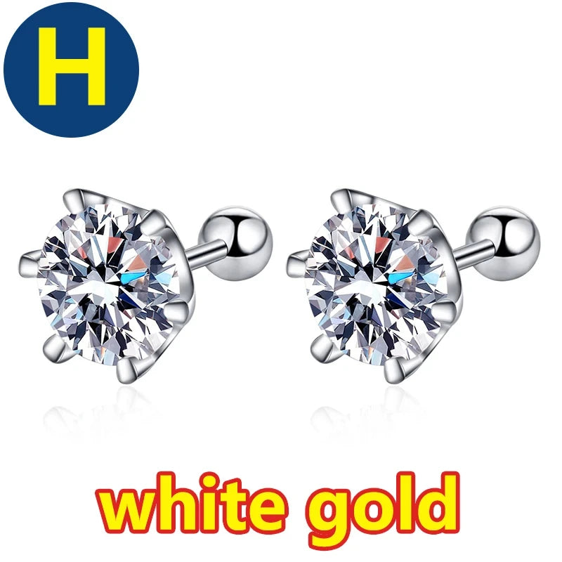Moissanite Stud Earrings – S925 Sterling Silver Unisex Studs (1–2 CT Options)