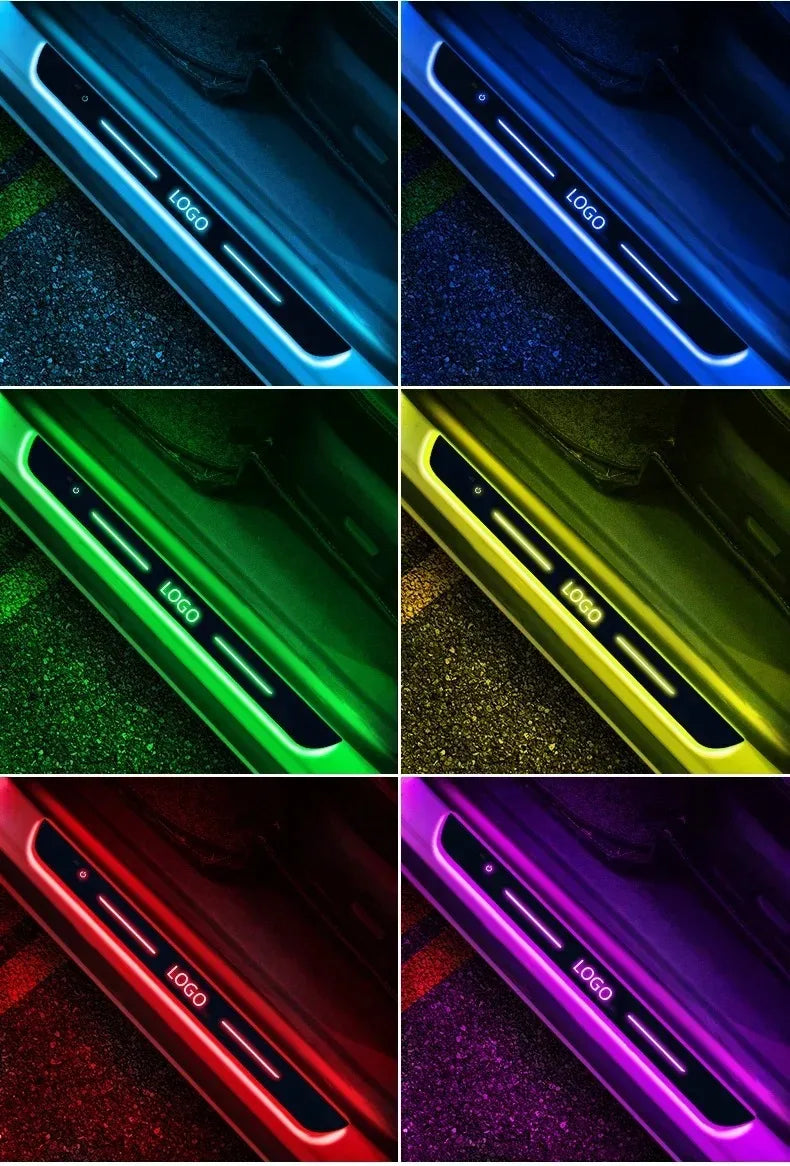 2/4PCS Car Door LED Logo Projector Lights – USB Rechargeable Wireless Welcome Courtesy Lights, Moving Illuminated Sill & Scuff Plate